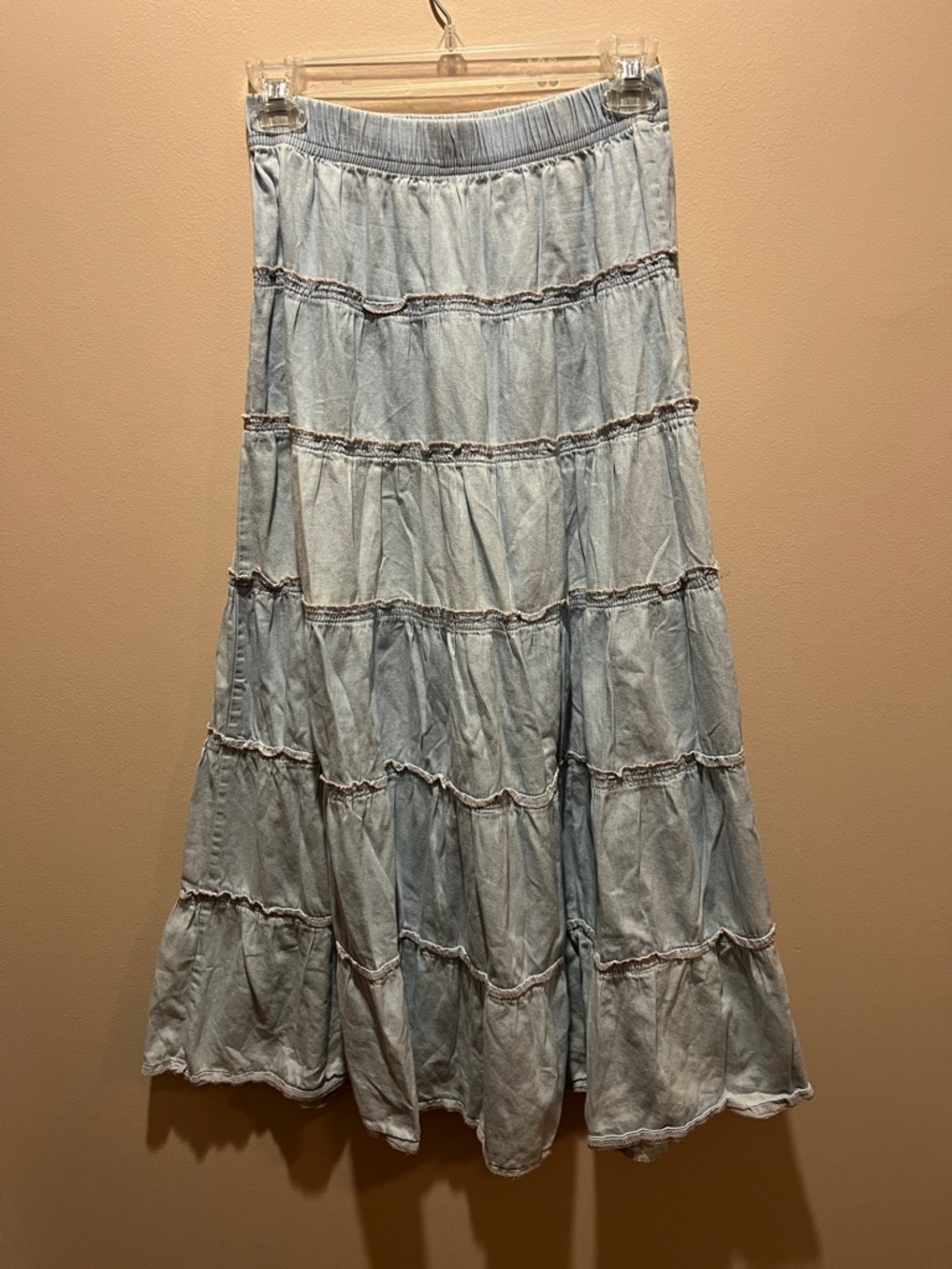 Light Blue Tiered Maxi Skirt - Women